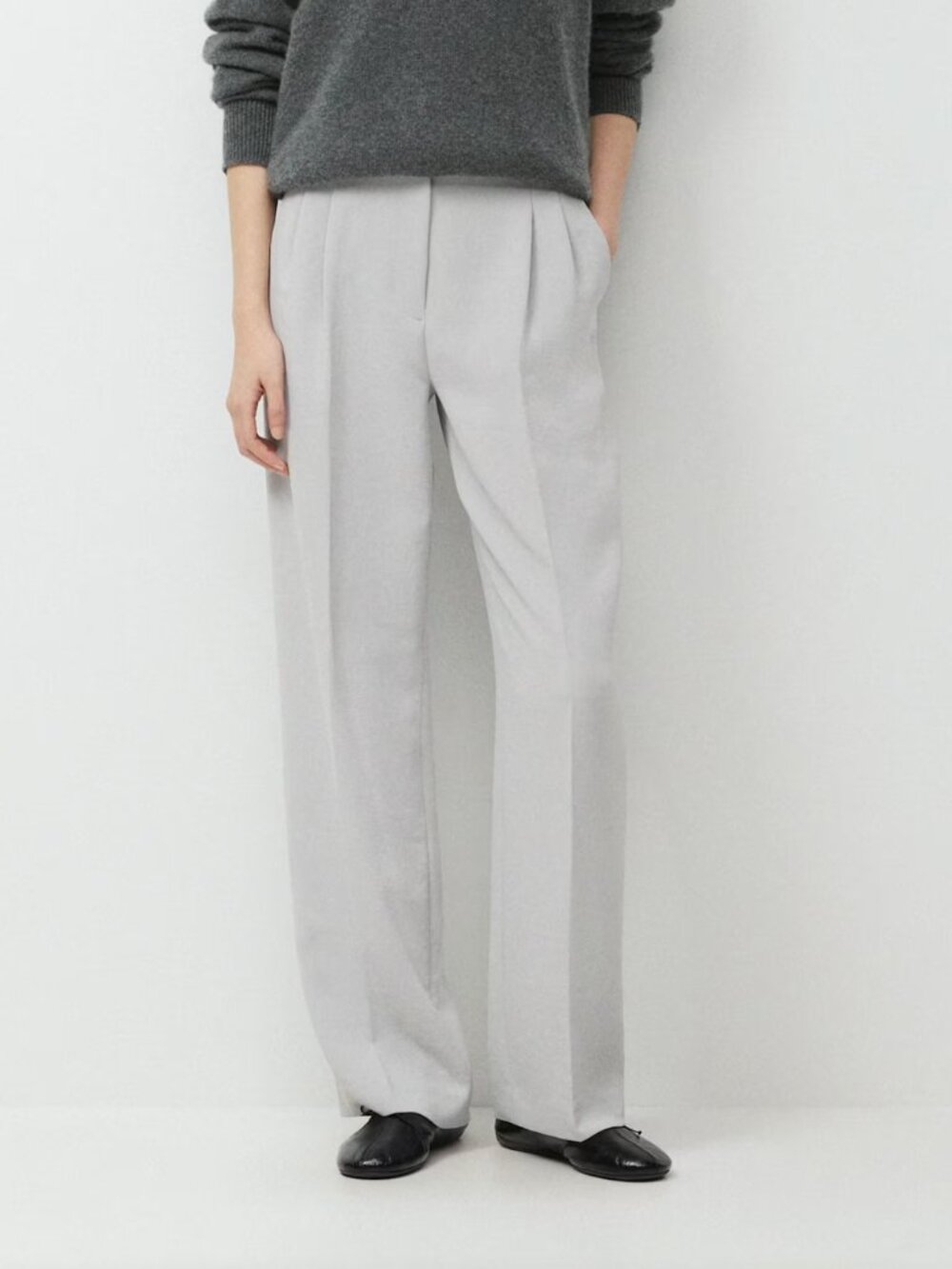 Wilfred The Effortless Pant Crepette Wide-Leg High-Rise Pants in Light Gray